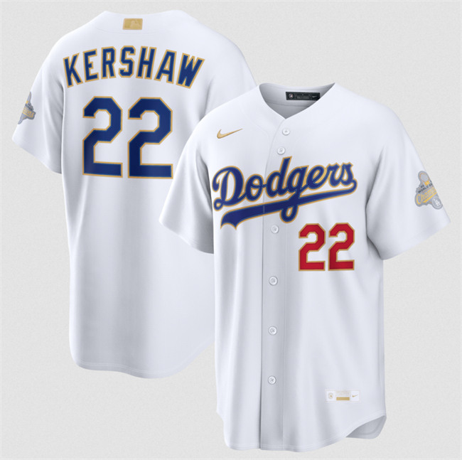Men's White Los Angeles Dodgers #22 Clayton Kershaw 2026 Gold Collection Stadium Stitched Baseball Jersey